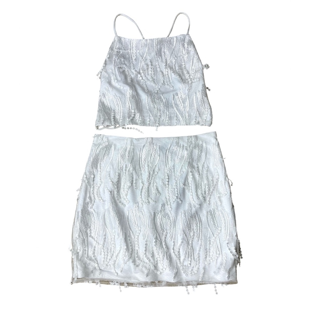 Lulus Dancing in a Dream White Fringe Lace-Up Two-Piece Mini Dress - Picture 4 of 10